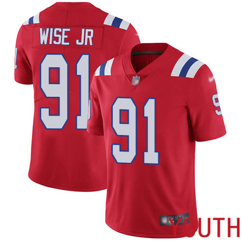 New England Patriots Football #91 Vapor Limited Red Youth Deatrich Wise Jr Alternate NFL Jersey->youth nfl jersey->Youth Jersey